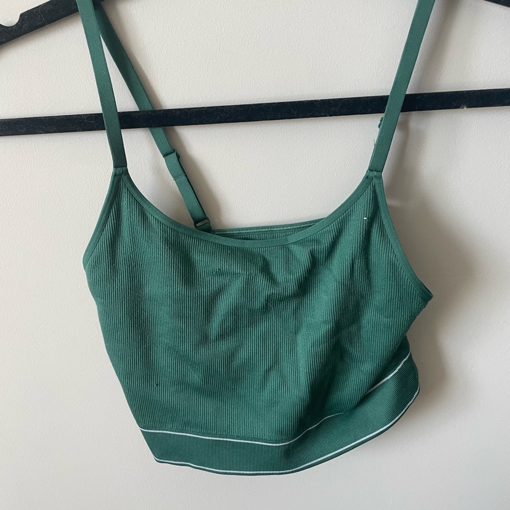 Green Ribbed Crop Top